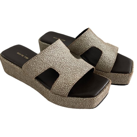 ALL BLACK FOOTWEAR‎ Blunt T Wedge Sandals Silver Brown Leather Womens 40 9-9.5 - Picture 5 of 12